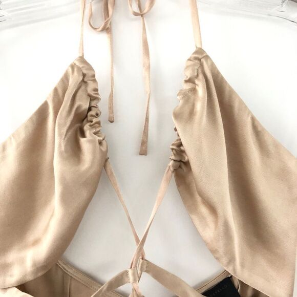 Michael Costello x REVOLVE Josie Cut Out Gown in Nude Satin Halter Maxi Dress - Picture 7 of 12